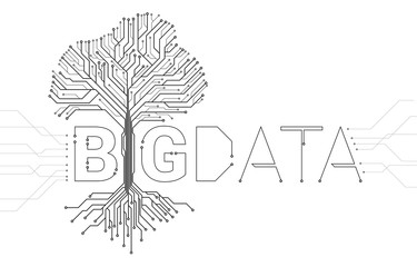 Big Data Tree from digital line connect dot circuit board style. Background concept for digital data transformation.