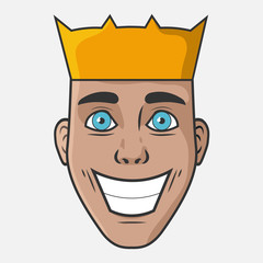 Character for your project. Cartoon vector illustration design. The man with crown. Portrait of smiling man.