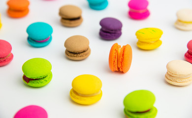 A french sweet delicacy, macaroons variety closeup.macaroon colourful texture.