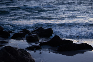 beach waves in the sunset