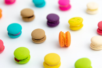 A french sweet delicacy, macaroons variety closeup.macaroon colourful texture.