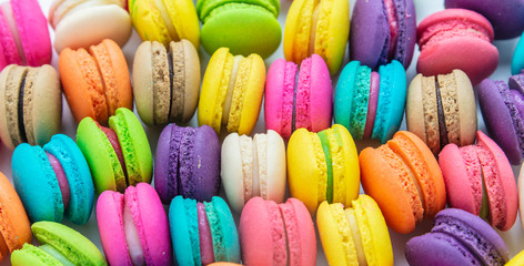 A french sweet delicacy, macaroons variety closeup.macaroon colourful texture.