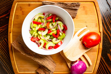 Side BBQ Vegetable Salad on Cutting Board Plated 