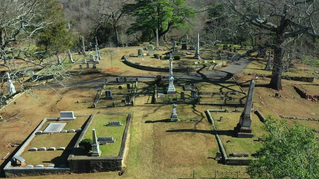 Aerial approach over an old cemetery in Athens, Georgia