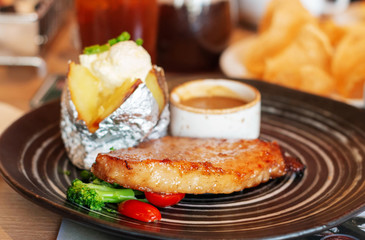 barbecue pork steak on plate
