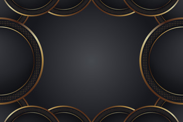 Golden sparkling ring with golden glitter isolated on black background. Circle vector golden frame. dot pattern.