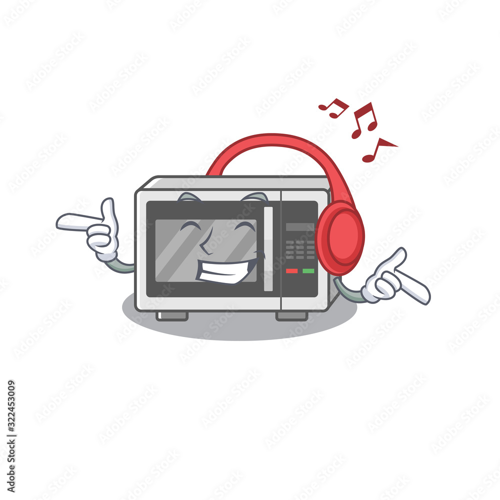 Sticker Listening music microwave in cartoon character concept