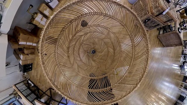Disorienting clip taken of a woven lampshade  taken with a fisheye lens and reframed as a tiny planet