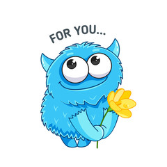 Cute little monster with a flower sticker