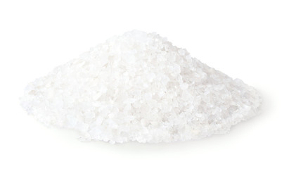 Pile of sea salt isolated on white background.