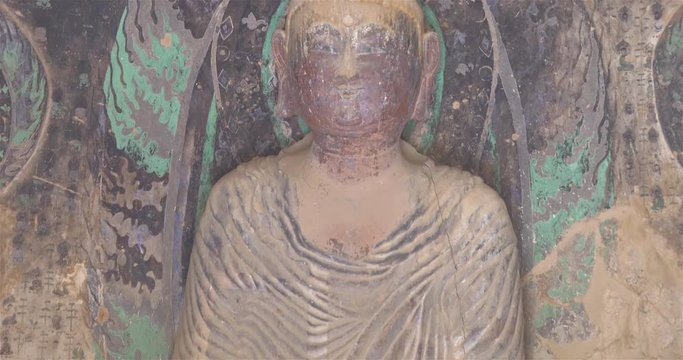 Buddhist grottoes sculpture in Bingling Temple, Gansu China. UNESCO World Heritage Site.