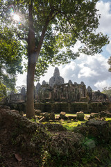 The beautiful scenery of the Bayon temple in Siem Reap, Cambodia.