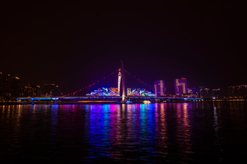 Fototapeta na wymiar Night of Hunde Bridge, Guangzhou, China
