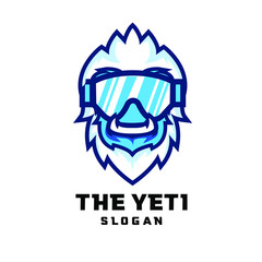yeti character logo icon design cartoon with snow sunglasses sport glass
