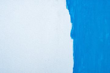 Blue color abstract paint with a brush and textures of water color oil colour drawing lines on white canvas background