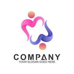 simple two people logo design in gradient color for human relationship,family care,health clinic,foundation/charity community