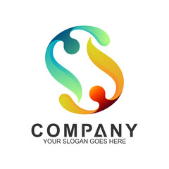 simple two people logo design in gradient color for human relationship,family care,health clinic,foundation/charity community