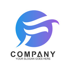 Simple Letter F Logo In Circle,World Freedom,Feather Symbol