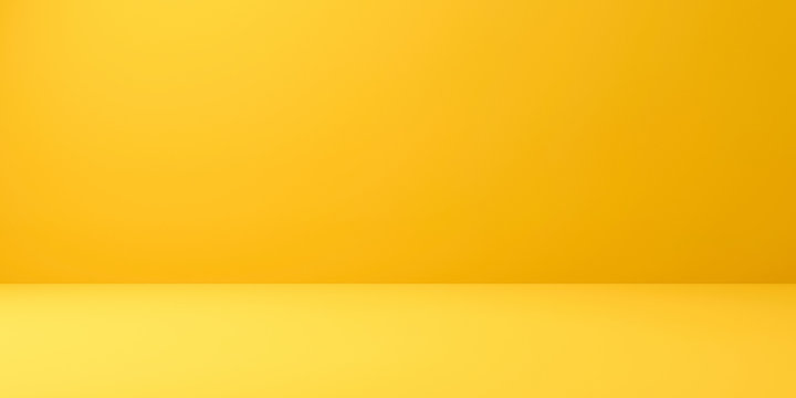 Blank yellow display on vivid summer background with minimal style. Blank stand for showing product. 3D rendering.