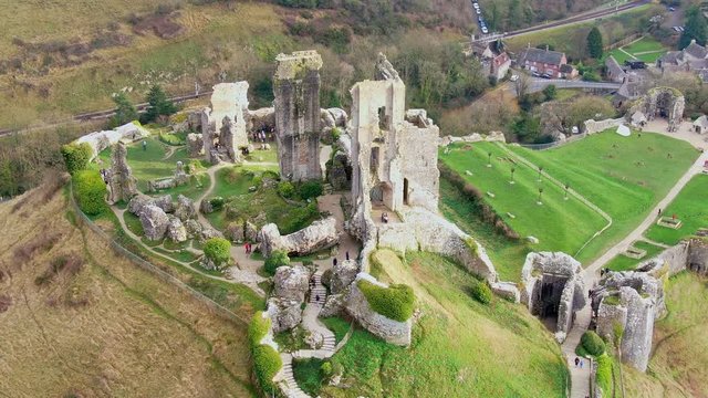 Corfe Castle in England - aerial view -aerial photography
