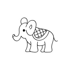 Hand drawn elephant. Elephant of black contour isolated on white background. Design element for coloring book. Vector illustration.
