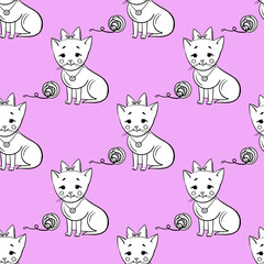 Seamless pattern with cute cats. Vector baby background.