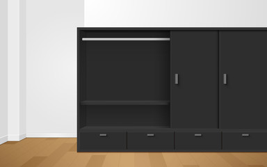 black wardrobe and showcase in the room