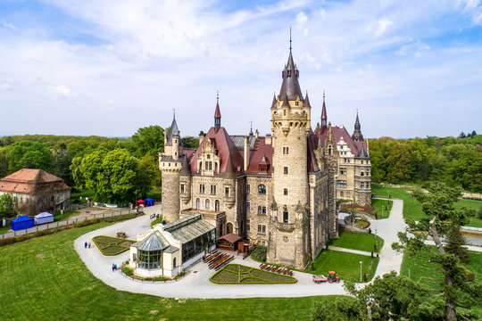 Fabulous historic castle in Moszna near Opole, Silesia, Poland. Built in XVII century, extended from 1900 to 1914. One of the best known and most beautiful monuments in Upper Silesia