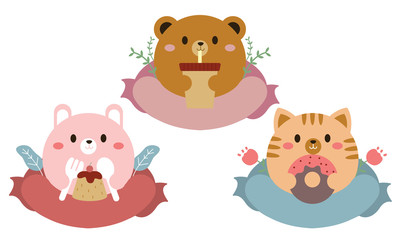 cute animal label bakery cartoon vector