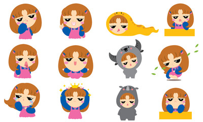 Cute girl character cartoon vector set