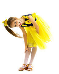 Elegant girl in a dress.Isolated on white background.
