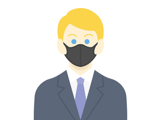 黒マスクをした白人ビジネスマンのイラスト