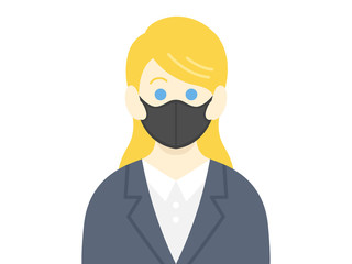 黒マスクをした女性のイラスト