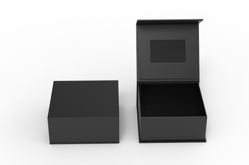 Blank Screen LCD Video Display Gift Brochure Box For Branding And Mock up, 3d render illustration.