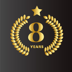8 Years Anniversary Celebration Gold Vector Template Design Illustration