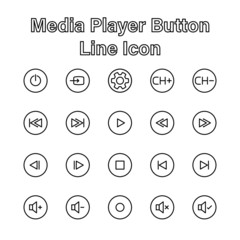 Set of Media Player Line Icon Editable Stroke on White Background