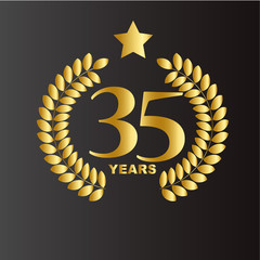 35 Years Anniversary Celebration Gold Vector Template Design Illustration