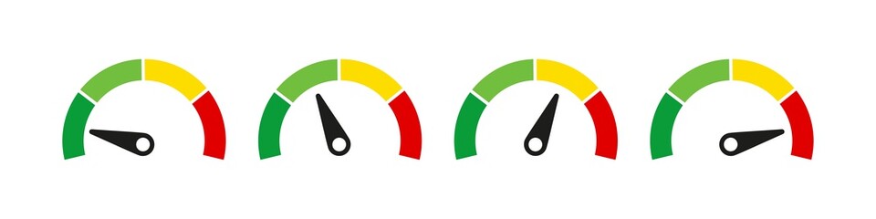 Speedometer or customer indicators of satisfaction. Vector isolated illustration. Rating satisfaction concept. Credit rating indicator.