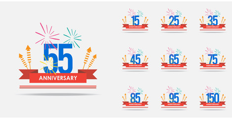 55 Years Anniversary Celebration set Vector Template Design Illustration