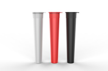 Blank Child Resistant Pre Roll Containers Paper Smoke Cones Tube For Branding. 3d render illustration.