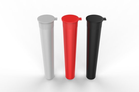 Blank Child Resistant Pre Roll Containers Paper Smoke Cones Tube For Branding. 3d render illustration.