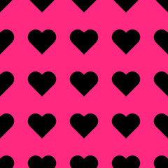 Black hearts repeat pattern seamless on pink background vector.
