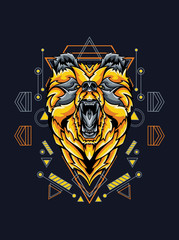 angry bear head with sacred geometry pattern, e sport logo, t shirt, poster, tattoo, mascot