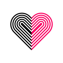 Black, white and pink heart icon symbol vector isolated on white background.