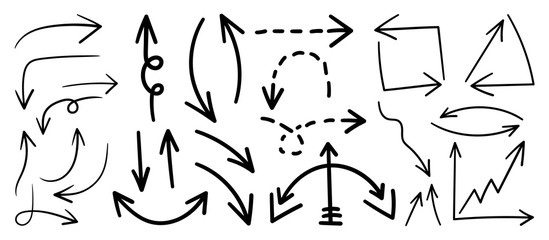 Hand drawn arrow vector icons set.