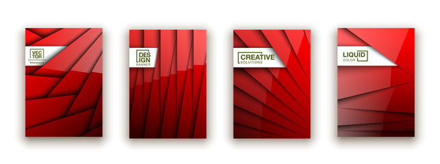 Trendy Minimal empty red covers design set. Colorful halftone gradients background modern template web design. Cool gradients Future red geometric patterns set isolated white background.