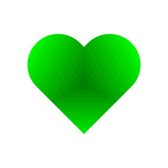 3d green triangles in heart sign vector isolated on white background.
