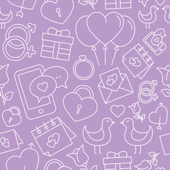 Love background - Vector seamless pattern of heart, gifts, and valentines for graphic design
