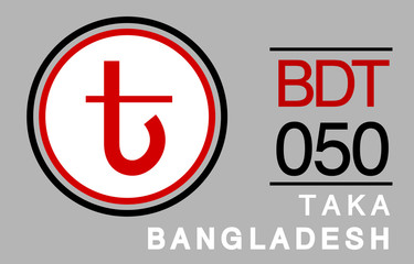 T, BDT, 050, Taka, Bangladesh Banking Currency icon typography logo banner set isolated on background. Abstract concept graphic element. Collection of currency symbols ISO 4217 signs used in country