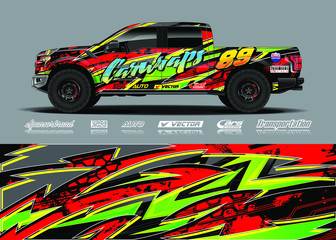 Truck wrap design vector kit. Modern sport graphics. Abstract stripe racing and grunge background for wrap all vehicle, race car, rally, adventure vehicle and car livery.